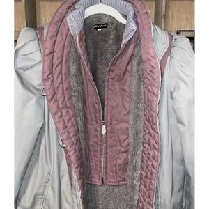 Vintage 80s Mod Maid Coat Women's M Fleece Lined Mauve Gray Oversized Layered‎